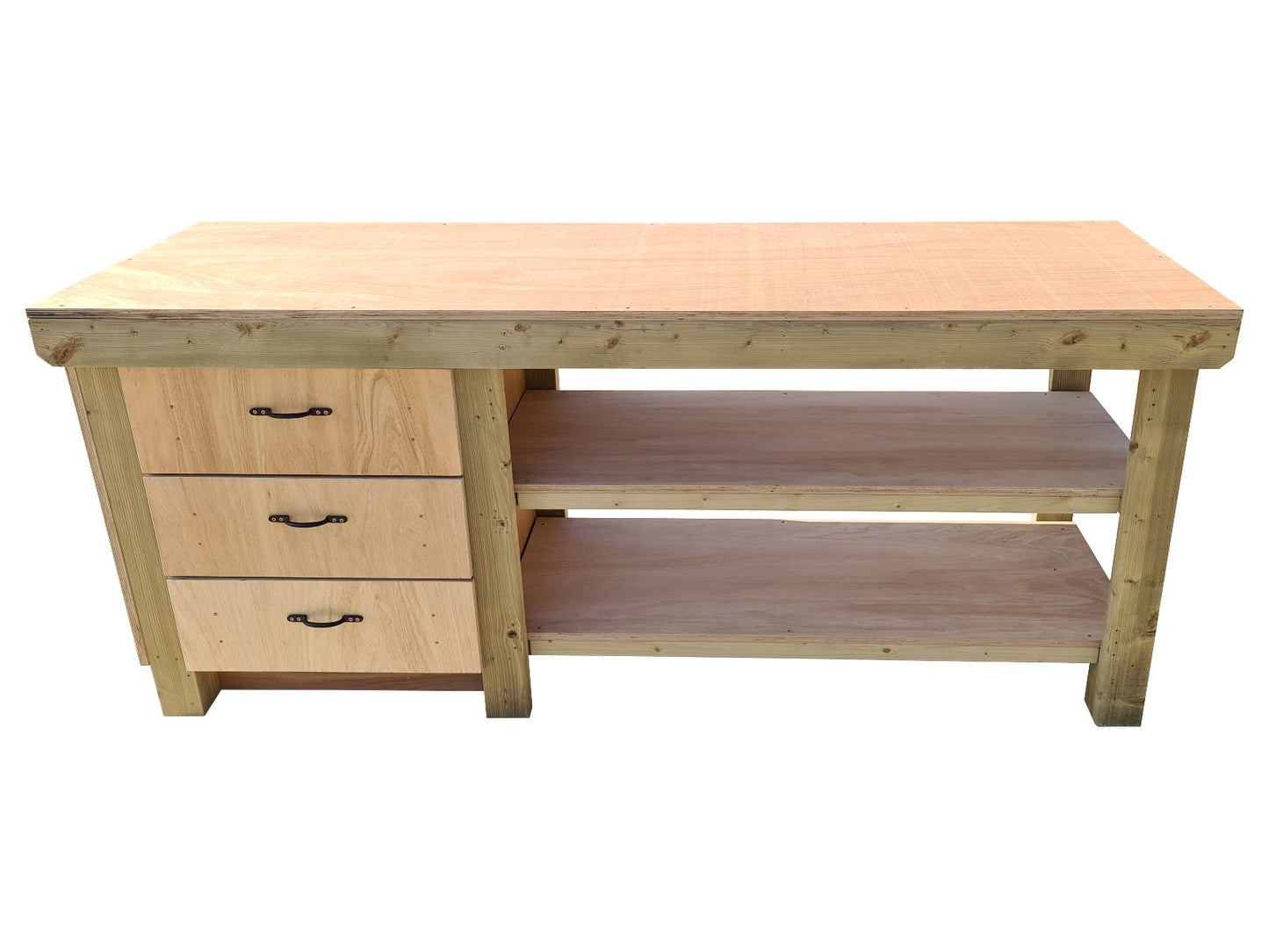 Wooden Eucalyptus top tool cabinet workbench with storage shelf (V.7) with double shelf