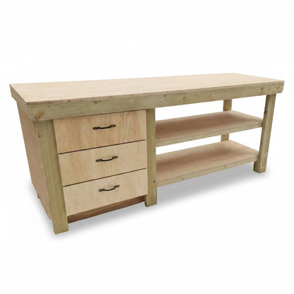 Wooden Eucalyptus top tool cabinet workbench with storage shelf (V.7) with double shelf