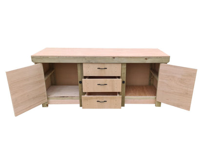 Eucalyptus top workbench with drawers and double lockable cupboard (V.8)