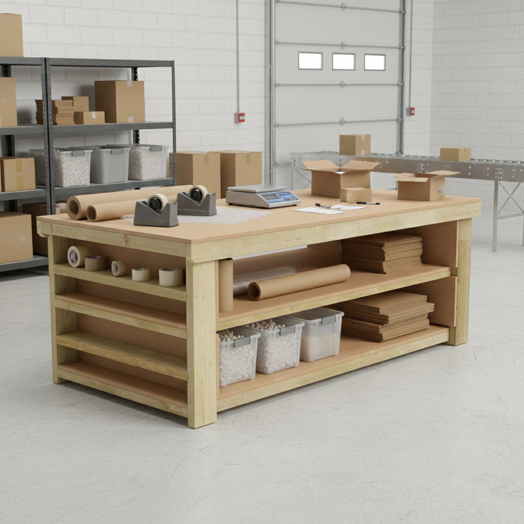 Wooden Workbench MDF Top with Extra shelving Depth-4ft With Double Shelf