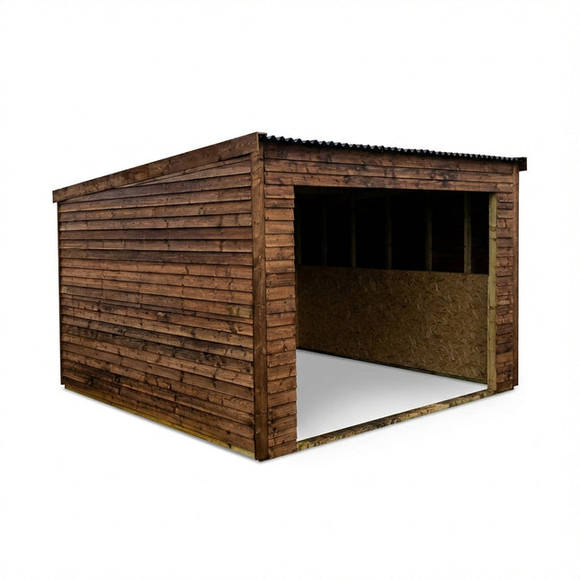 12ft x 12ft Open Front Mobile Animal Field Shelter V.2 Brown Finish