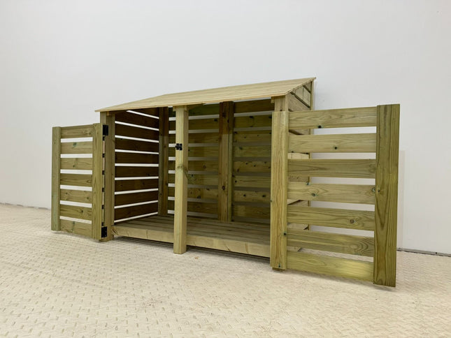 Premium Slatted Wooden Log Store with Doors W-146cm, H-126cm or 180cm, D-88cm