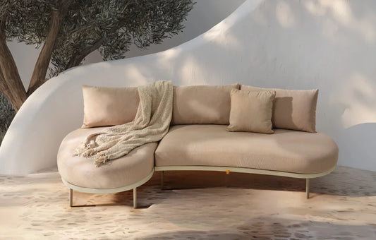 Kiki Beige 3-Seater Outdoor Chaise Sofa | Olefin Cushions & Aluminium Frame