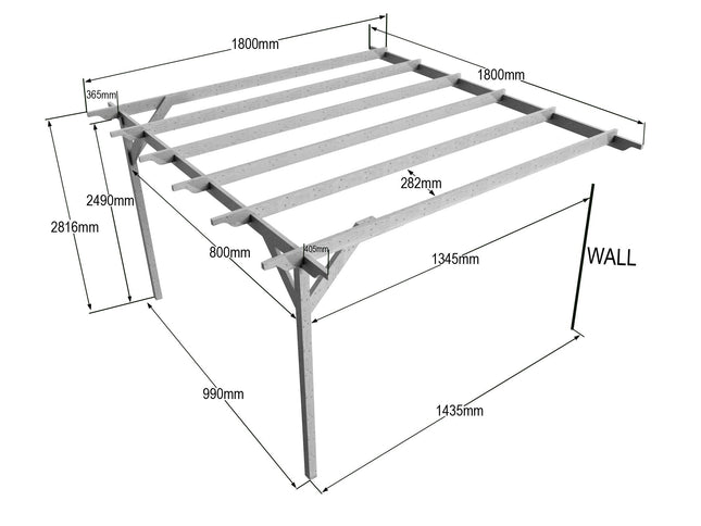 Wall Mounted Wooden Pergola Kit - Chamfered Design