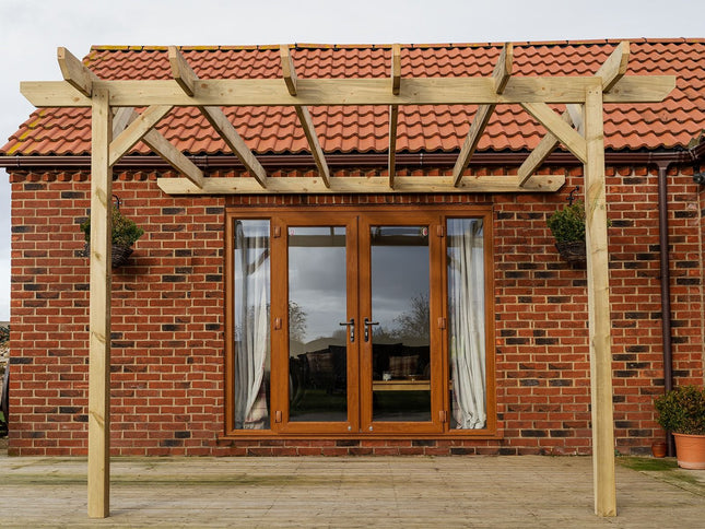 Wall Mounted Wooden Pergola Kit - Chamfered Design