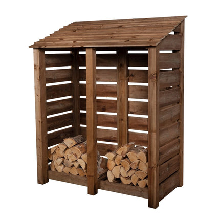 Slatted Wooden Log Store W-146cm, H-126cm or 180cm, D-88cm - Brown Finish
