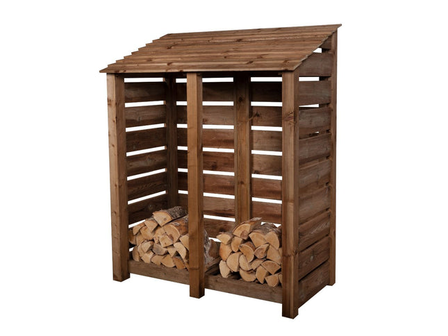 Slatted Wooden Log Store W-146cm, H-126cm or 180cm, D-88cm - Brown Finish