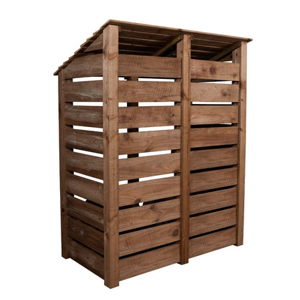 Slatted Wooden Log Store W-146cm, H-126cm or 180cm, D-88cm - Brown Finish