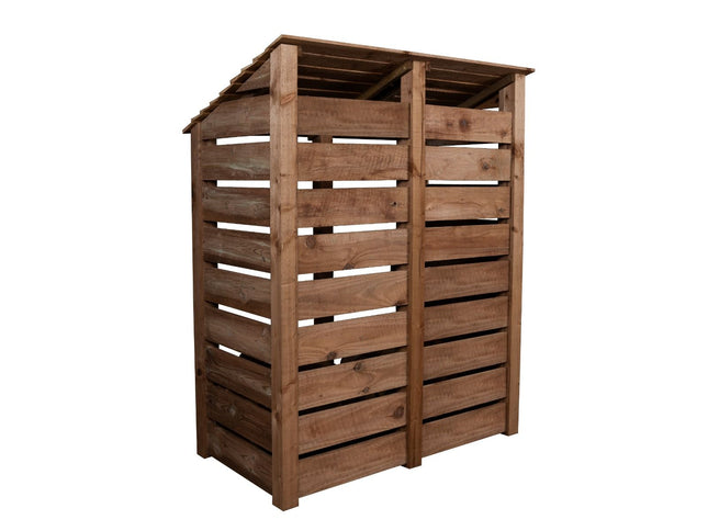 Slatted Wooden Log Store with Door and Shelf W-146cm, H-126cm or 180cm, D-88cm - Brown Finish