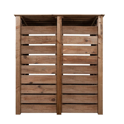 Slatted Wooden Log Store W-146cm, H-126cm or 180cm, D-88cm - Brown Finish