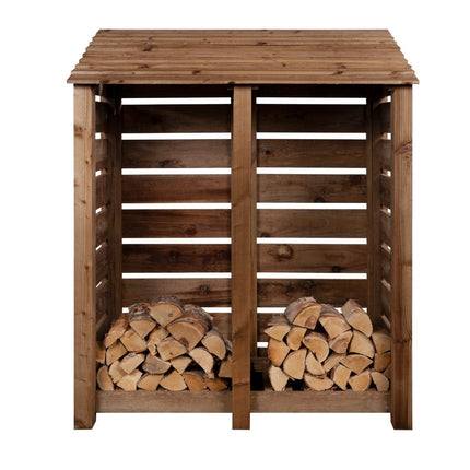 Slatted Wooden Log Store W-146cm, H-126cm or 180cm, D-88cm - Brown Finish