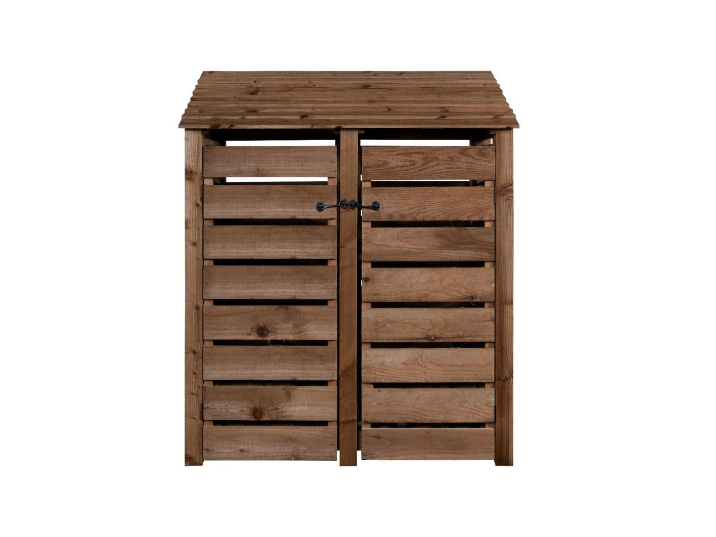 Slatted Wooden Log Store with Door W-146cm, H-126cm or 180cm, D-88cm - Brown Finish