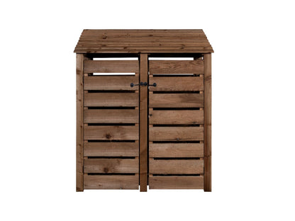Slatted Wooden Log Store with Door W-146cm, H-126cm or 180cm, D-88cm - Brown Finish