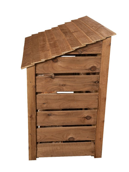 Slatted Wooden Log Store with Door and Shelf W-146cm, H-126cm or 180cm, D-88cm - Brown Finish