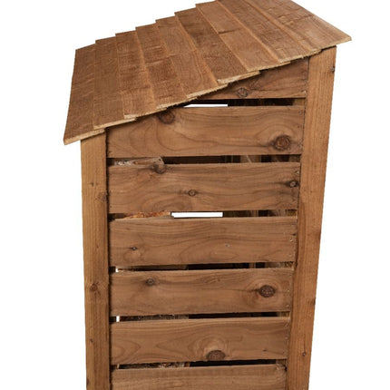 Slatted Wooden Log Store with Shelf W-146cm, H-126cm or 180cm, D-88cm - Brown Finish