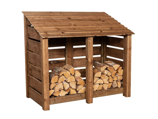 Slatted Wooden Log Store W-146cm, H-126cm or 180cm, D-88cm - Brown Finish