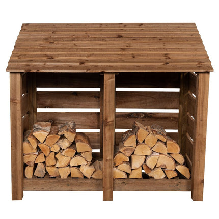 Slatted Wooden Log Store W-146cm, H-126cm or 180cm, D-88cm - Brown Finish