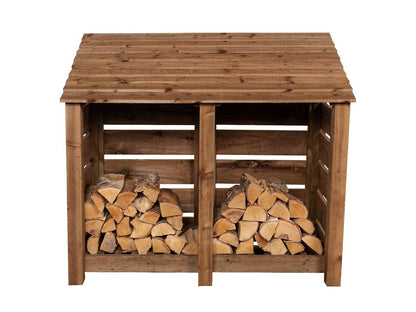 Slatted Wooden Log Store W-146cm, H-126cm or 180cm, D-88cm - Brown Finish