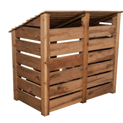 Slatted Wooden Log Store with Door W-146cm, H-126cm or 180cm, D-88cm - Brown Finish
