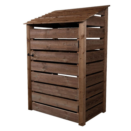 Slatted Wooden Log Store with Door and Shelf W-119cm, H-126cm or 180cm, D-88cm - Brown Finish