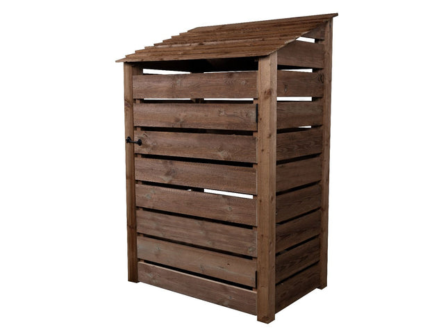 Slatted Wooden Log Store with Door and Shelf W-119cm, H-126cm or 180cm, D-88cm - Brown Finish