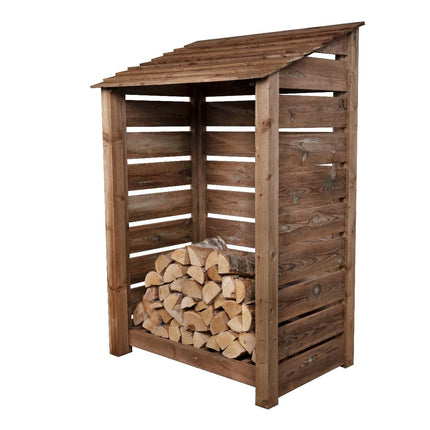 Slatted Wooden Log Store  W-119cm, H-126cm or 180cm, D-88cm - Brown Finish
