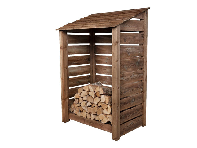 Slatted Wooden Log Store  W-119cm, H-126cm or 180cm, D-88cm - Brown Finish