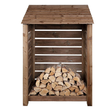 Slatted Wooden Log Store  W-119cm, H-126cm or 180cm, D-88cm - Brown Finish
