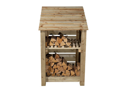 Slatted Wooden Log Store With Shelf W-79cm, H-126cm or 180cm, D-88cm