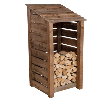 Slatted Wooden Log Store W-99cm, H-126cm or 180cm, D-88cm - Brown Finish