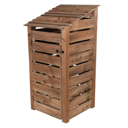 Slatted Wooden Log Store with Door and Shelf W-99cm, H-126cm or 180cm, D-88cm - Brown Finish