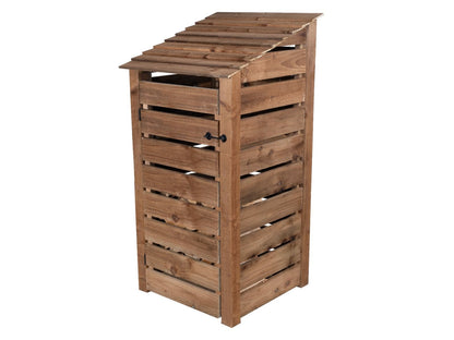 Slatted Wooden Log Store with Door and Shelf W-99cm, H-126cm or 180cm, D-88cm - Brown Finish