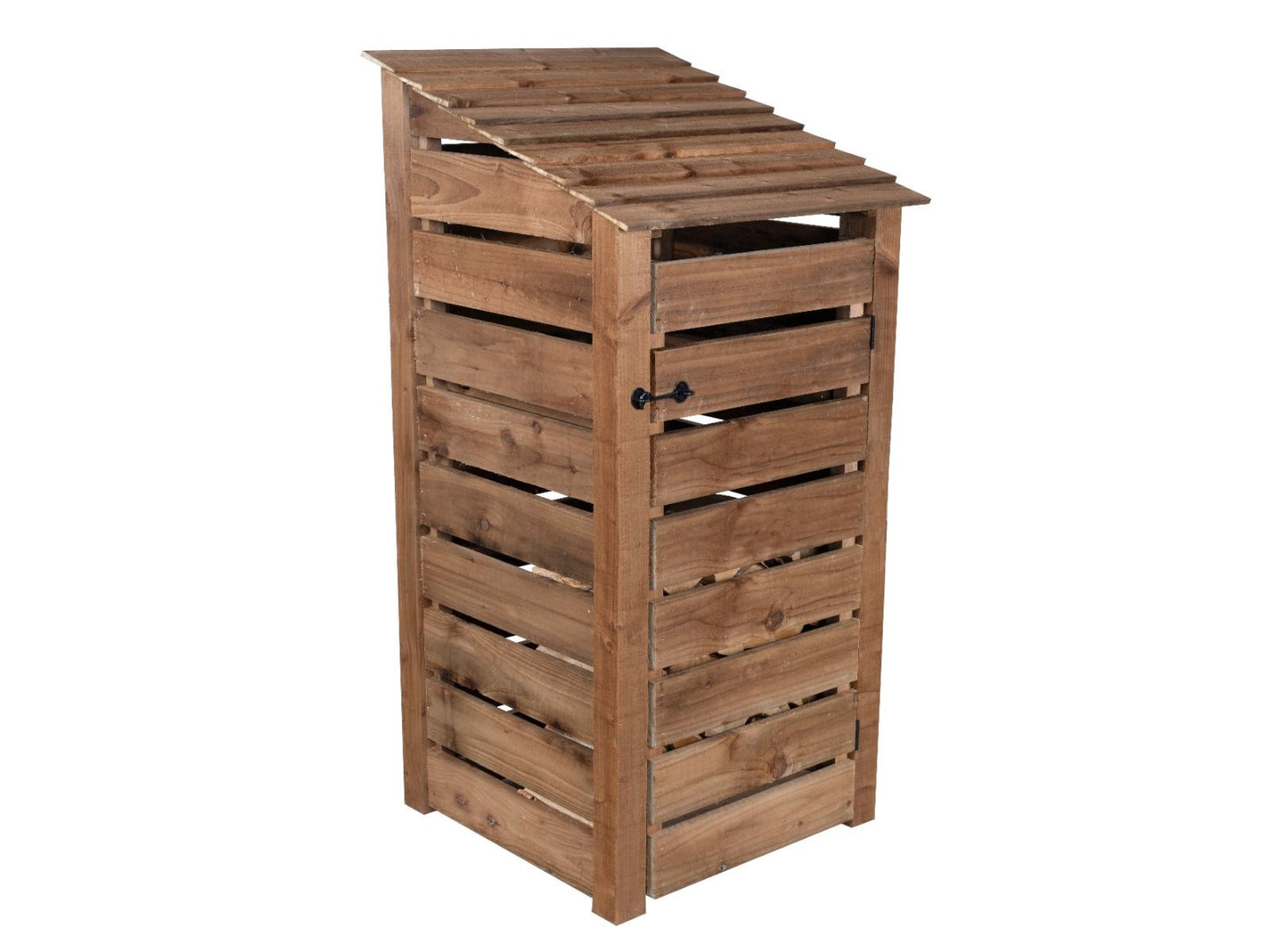 Slatted Wooden Log Store with Door W-99cm, H-126cm or 180cm, D-88cm - Brown Finish
