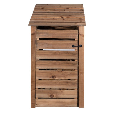 Slatted Wooden Log Store with Door and Shelf W-99cm, H-126cm or 180cm, D-88cm - Brown Finish