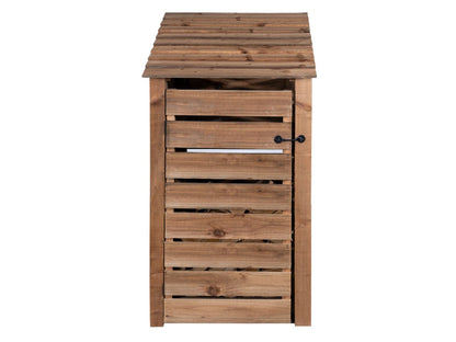 Slatted Wooden Log Store with Door and Shelf W-99cm, H-126cm or 180cm, D-88cm - Brown Finish