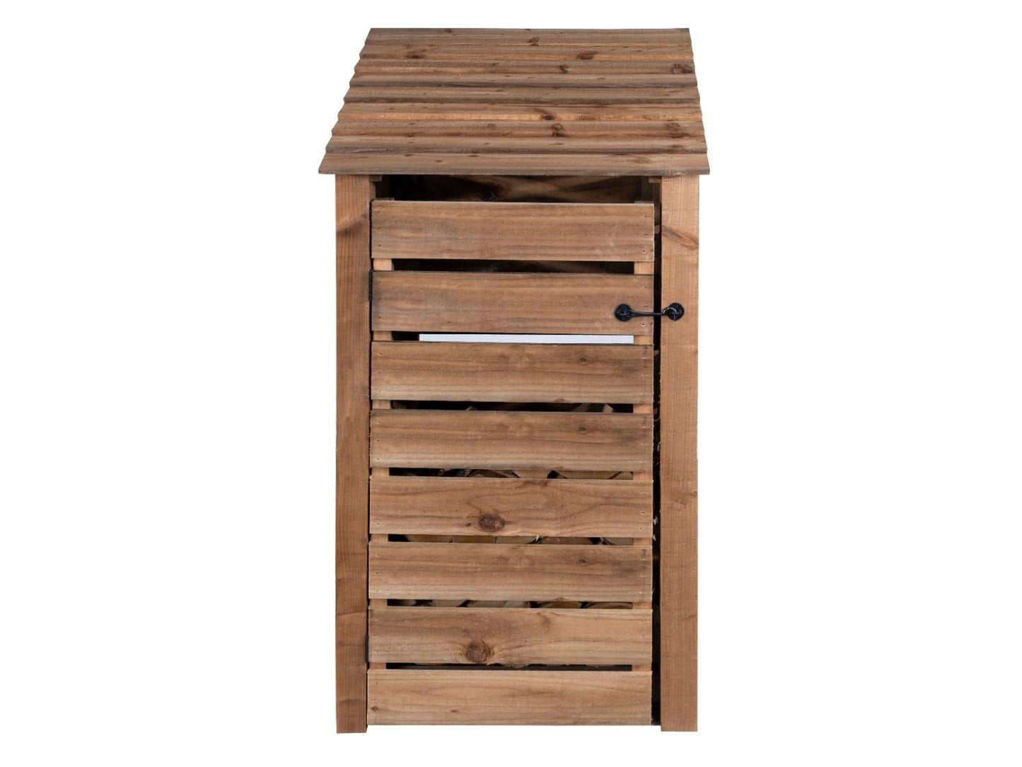 Slatted Wooden Log Store with Door W-99cm, H-126cm or 180cm, D-88cm - Brown Finish