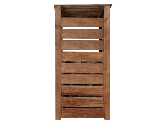 Slatted Wooden Log Store with Door W-99cm, H-126cm or 180cm, D-88cm - Brown Finish