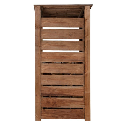 Slatted Wooden Log Store with Shelf W-99cm, H-126cm or 180cm, D-88cm - Brown Finish