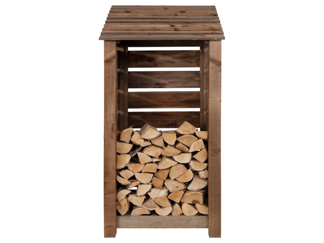 Slatted Wooden Log Store W-99cm, H-126cm or 180cm, D-88cm - Brown Finish