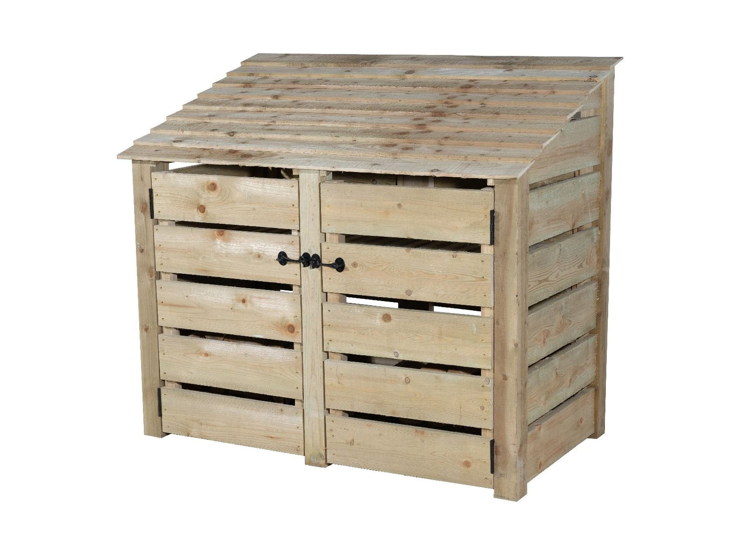 Slatted Wooden Log Store with Door and Shelf W-146cm, H-126cm or 180cm, D-88cm