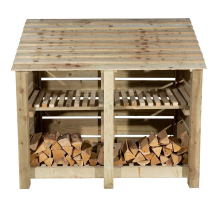 Slatted Wooden Log Store with Shelf W-146cm, H-126cm or 180cm, D-88cm