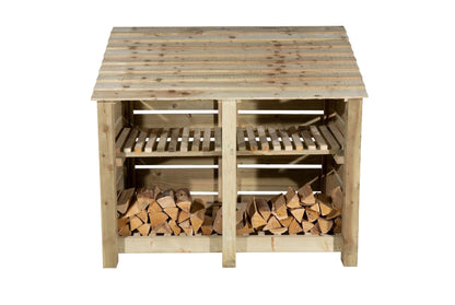 Slatted Wooden Log Store with Shelf W-146cm, H-126cm or 180cm, D-88cm
