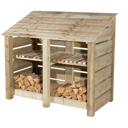 Slatted Wooden Log Store with Shelf W-146cm, H-126cm or 180cm, D-88cm