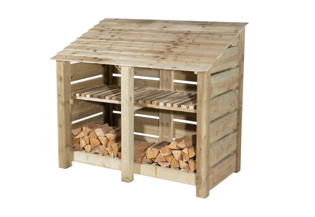 Slatted Wooden Log Store with Shelf W-146cm, H-126cm or 180cm, D-88cm