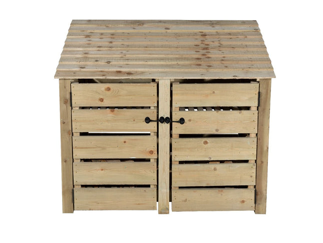 Slatted Wooden Log Store with Door W-146cm, H-126cm or 180cm, D-88cm