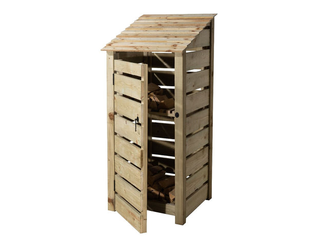 Slatted Wooden Log Store With Door and Shelf W-79cm, H-126cm or 180cm, D-88cm