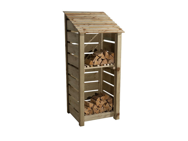 Slatted Wooden Log Store With Shelf W-79cm, H-126cm or 180cm, D-88cm