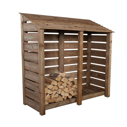 Slatted Wooden Log Store W-187cm, H-126cm or 180cm, D-88cm - Brown Finish