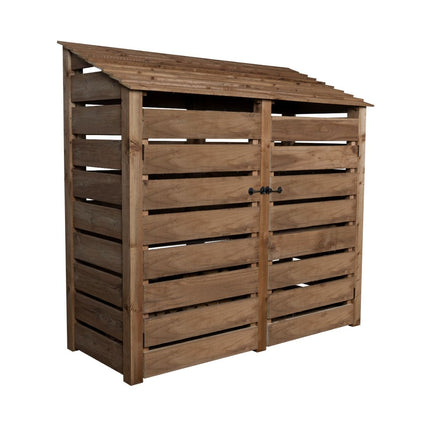 Slatted Wooden Log Store with Doors And Shelf W-187cm, H-126cm or 180cm, D-88cm - Brown Finish