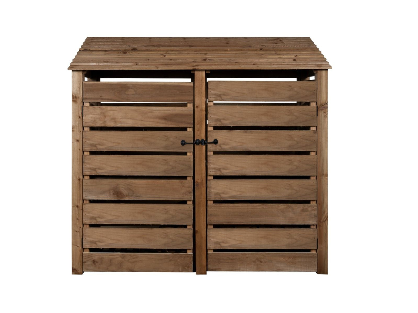 Slatted Wooden Log Store with Doors W-187cm, H-126cm or 180cm, D-88cm - Brown Finish